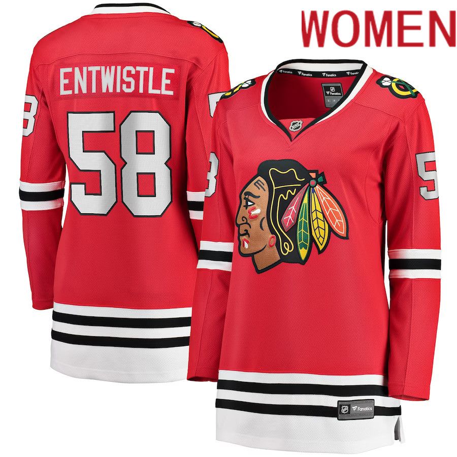 Women Chicago Blackhawks 58 MacKenzie Entwistle Fanatics Branded Red Home Breakaway Player NHL Jersey